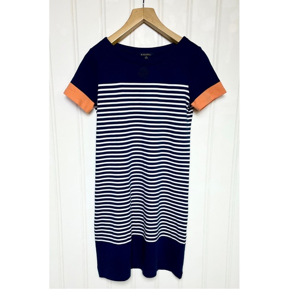 Women's Brooks Brothers Cotton Short Sleeve Navy Striped Dress Size Small - Picture 1 of 3